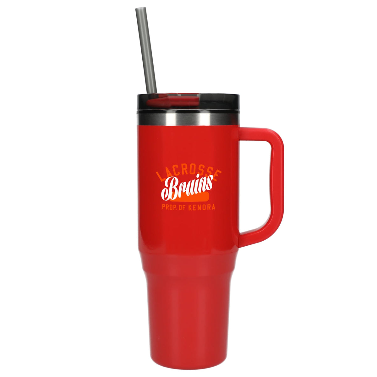 Thor Straw Tumbler with Handle, 40 oz Laser Engraving - Red - Front 2