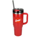 Thor Straw Tumbler with Handle, 40 oz Laser Engraving - Red - Front