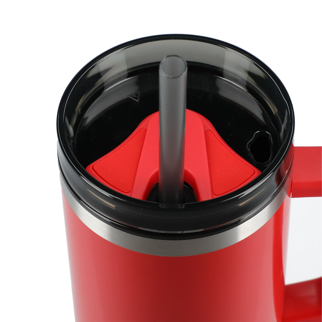 Thor Straw Tumbler with Handle, 40 oz Laser Engraving - Red - Top