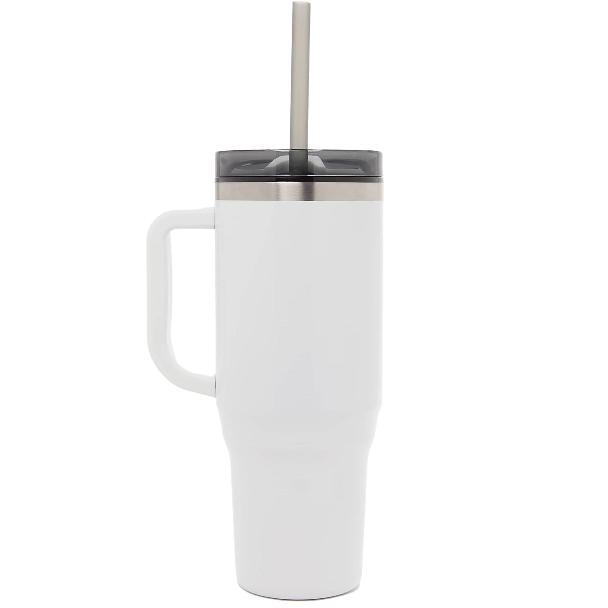 Thor Straw Tumbler with Handle, 40 oz Laser Engraving - White - Back