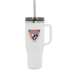 Thor Straw Tumbler with Handle, 40 oz Laser Engraving - White - Front