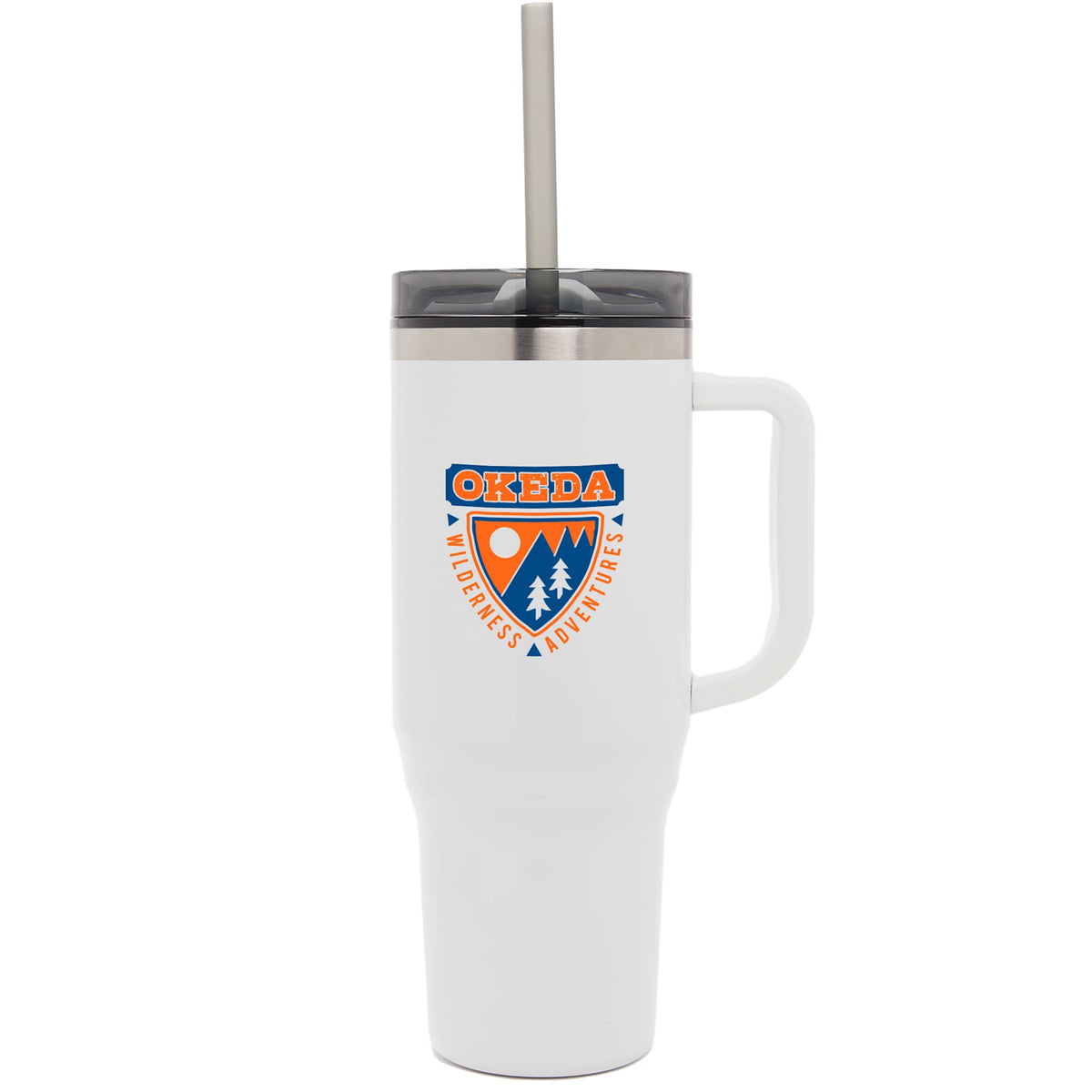 Thor Straw Tumbler with Handle, 40 oz Laser Engraving - White - Front