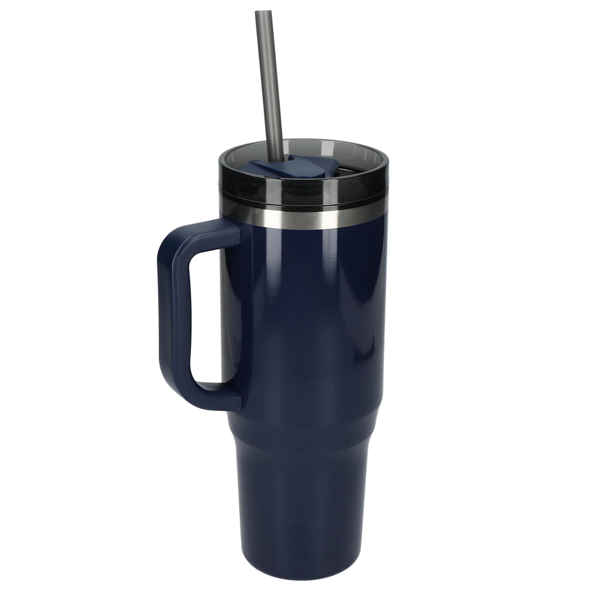 Thor Straw Tumbler with Handle, 40 oz - Navy - Left Angle