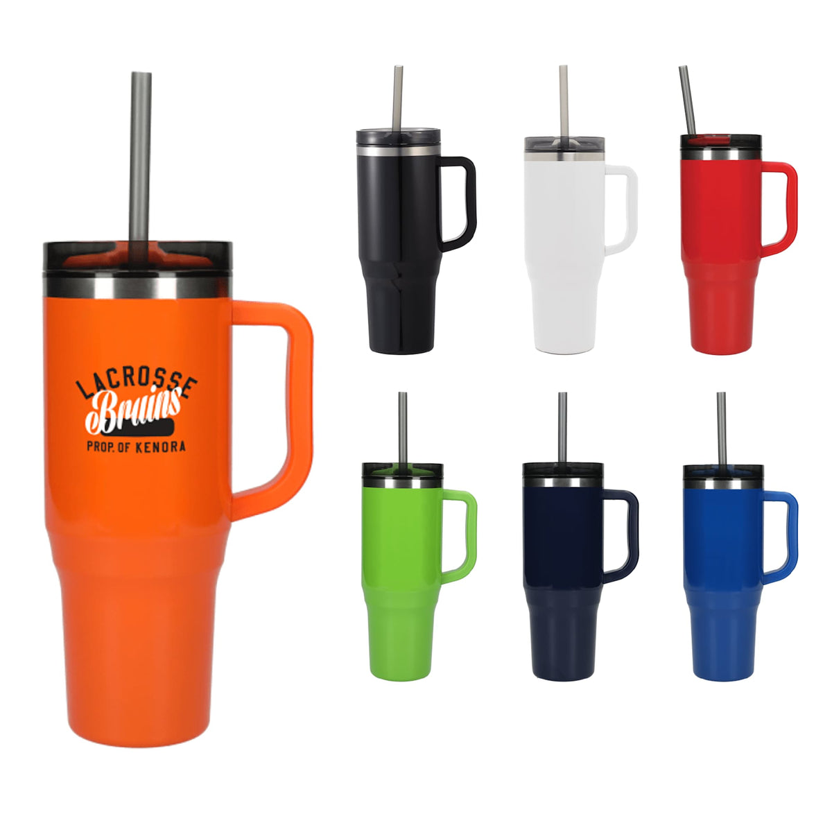 Thor Straw Tumbler with Handle, 40 oz - Orange - Front Group