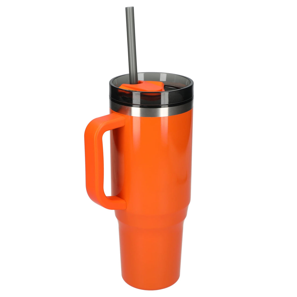 Thor Straw Tumbler with Handle, 40 oz - Orange - Left Angle