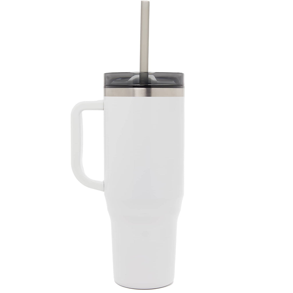 Thor Straw Tumbler with Handle, 40 oz - White - Back