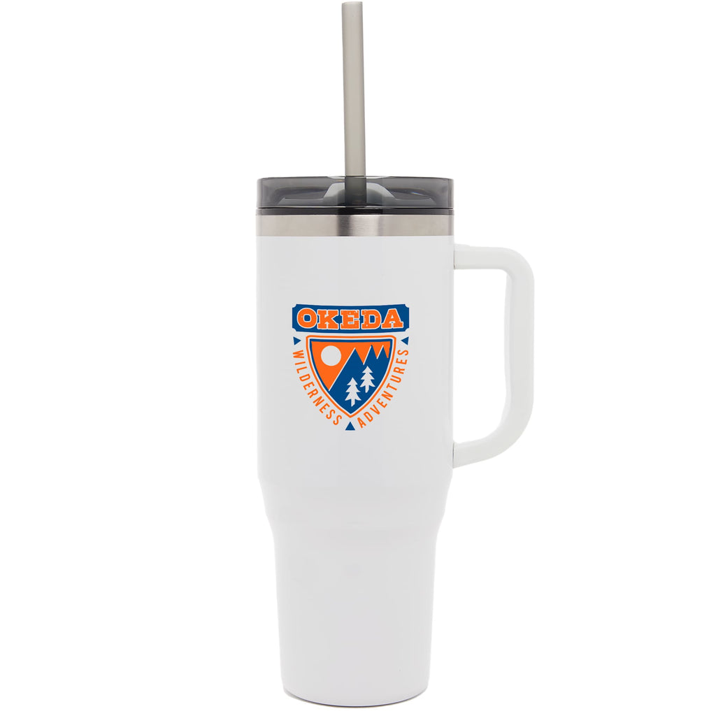 Thor Straw Tumbler with Handle, 40 oz - White - Front