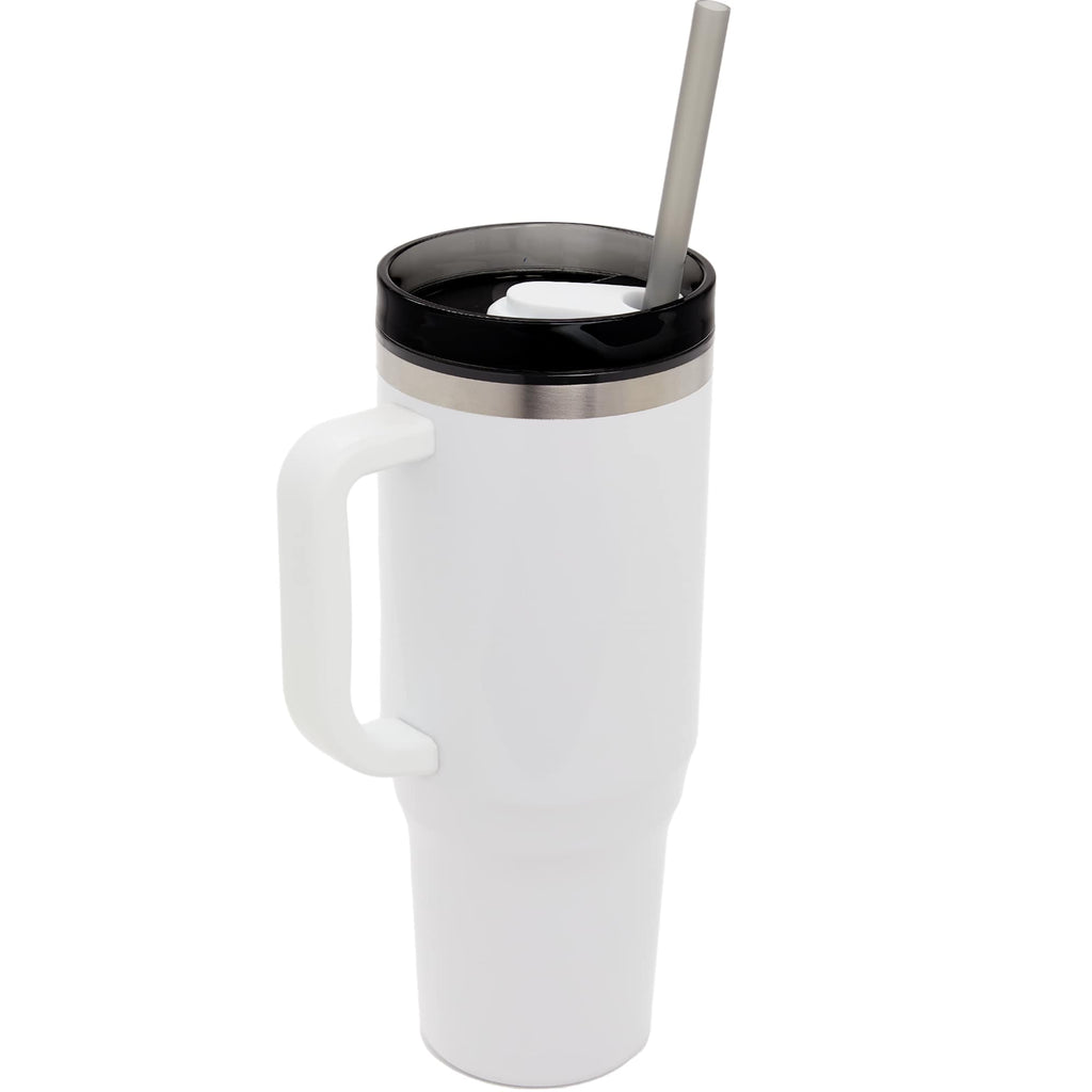 Thor Straw Tumbler with Handle, 40 oz - White - Right Angle