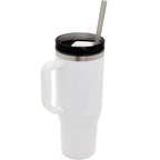 Thor Straw Tumbler with Handle, 40 oz - White - Right Angle