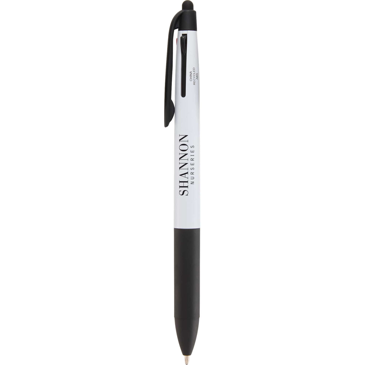 Three Color Ink Pen with Stylus in Recycled ABS - Black - Front