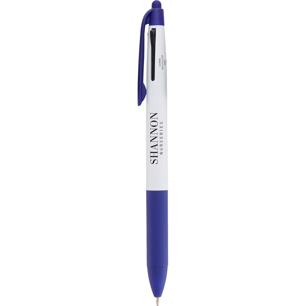 Three Color Ink Pen with Stylus in Recycled ABS - Blue - Front