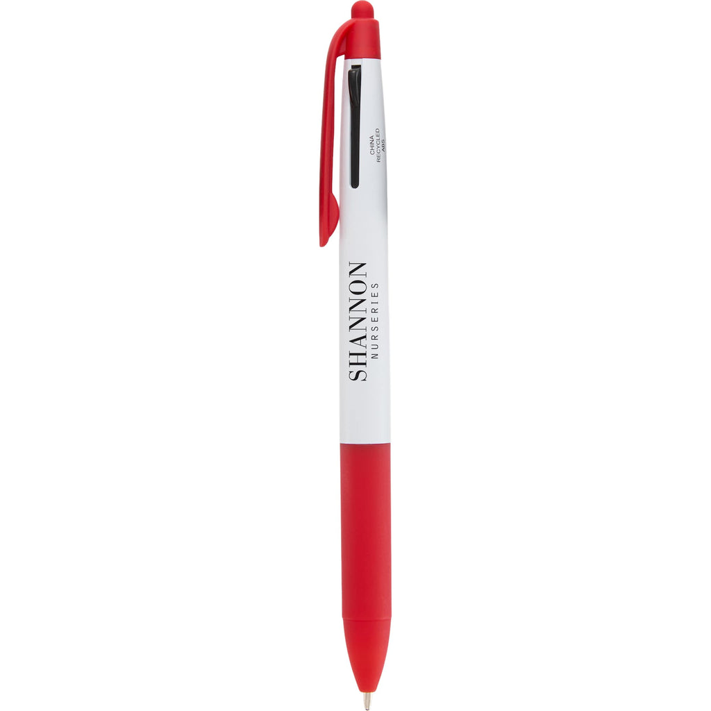 Three Color Ink Pen with Stylus in Recycled ABS - Red - Front