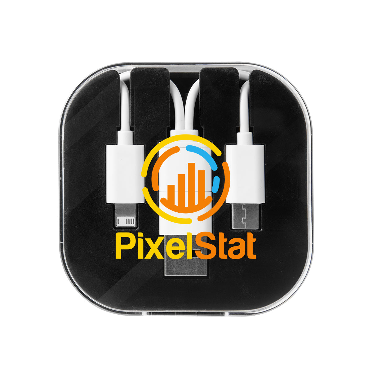 Three-Way Charging Cable with Phone Stand - Black - Full Color