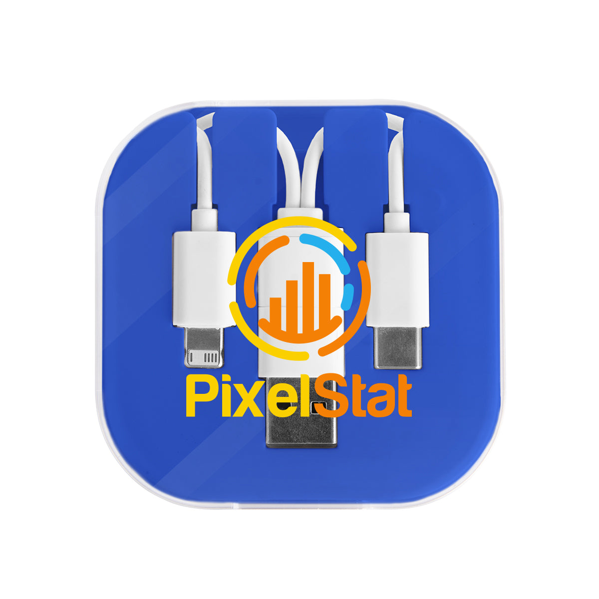 Three-Way Charging Cable with Phone Stand - Blue - Full Color