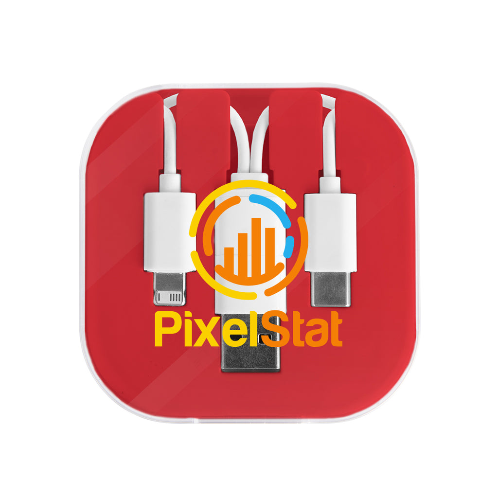 Three-Way Charging Cable with Phone Stand - Red - Full Color
