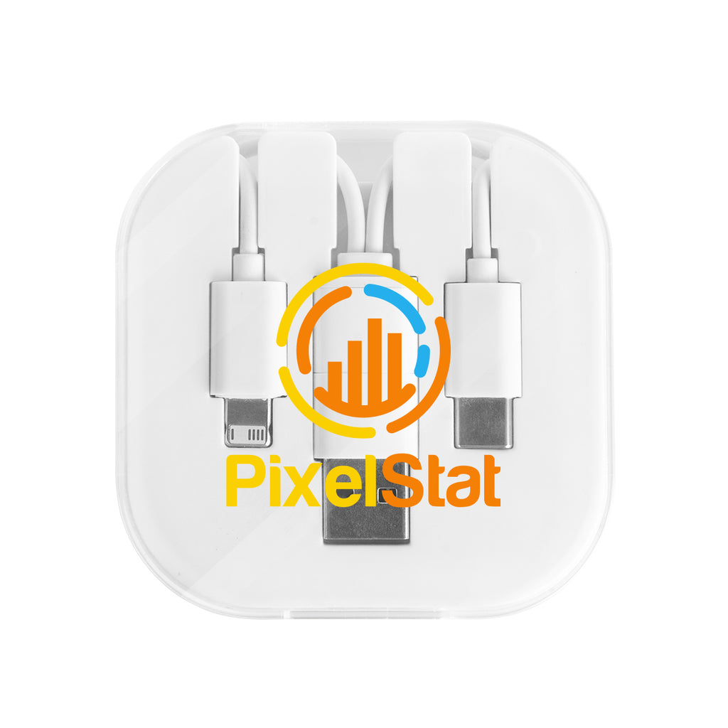 Three-Way Charging Cable with Phone Stand - White - Full Color