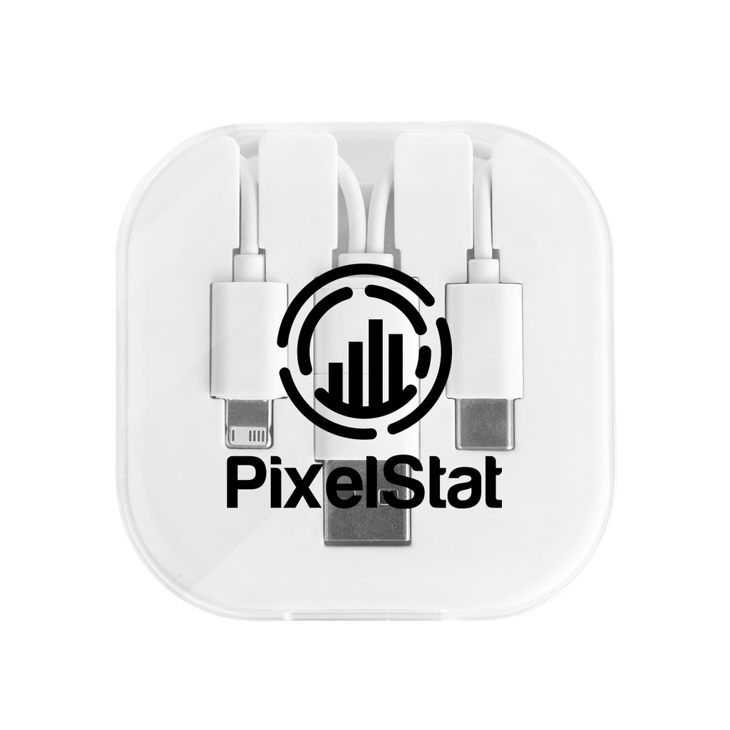 Three-Way Charging Cable with Phone Stand - White - Silk Screen