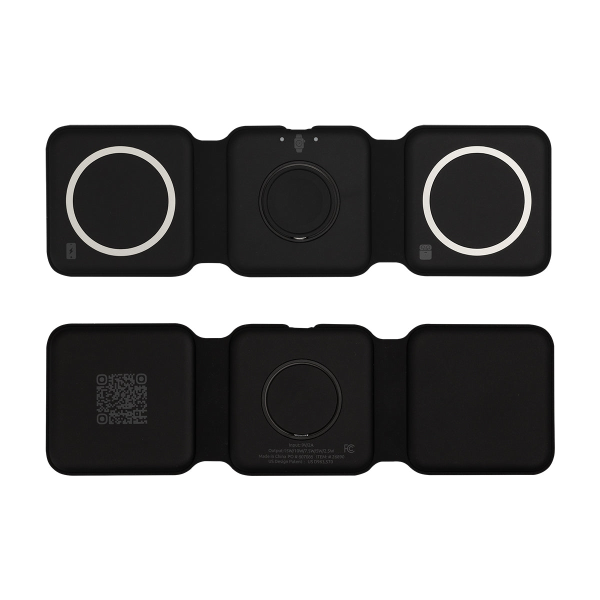 Three-Way Travel Charger - Black - Open