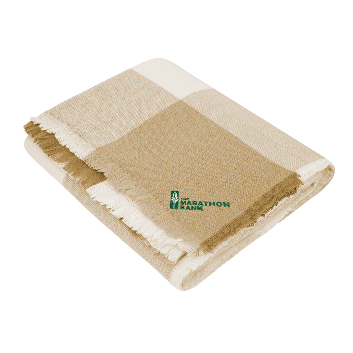 Throw Blanket in Buffalo Check - Tan - Embroidery
