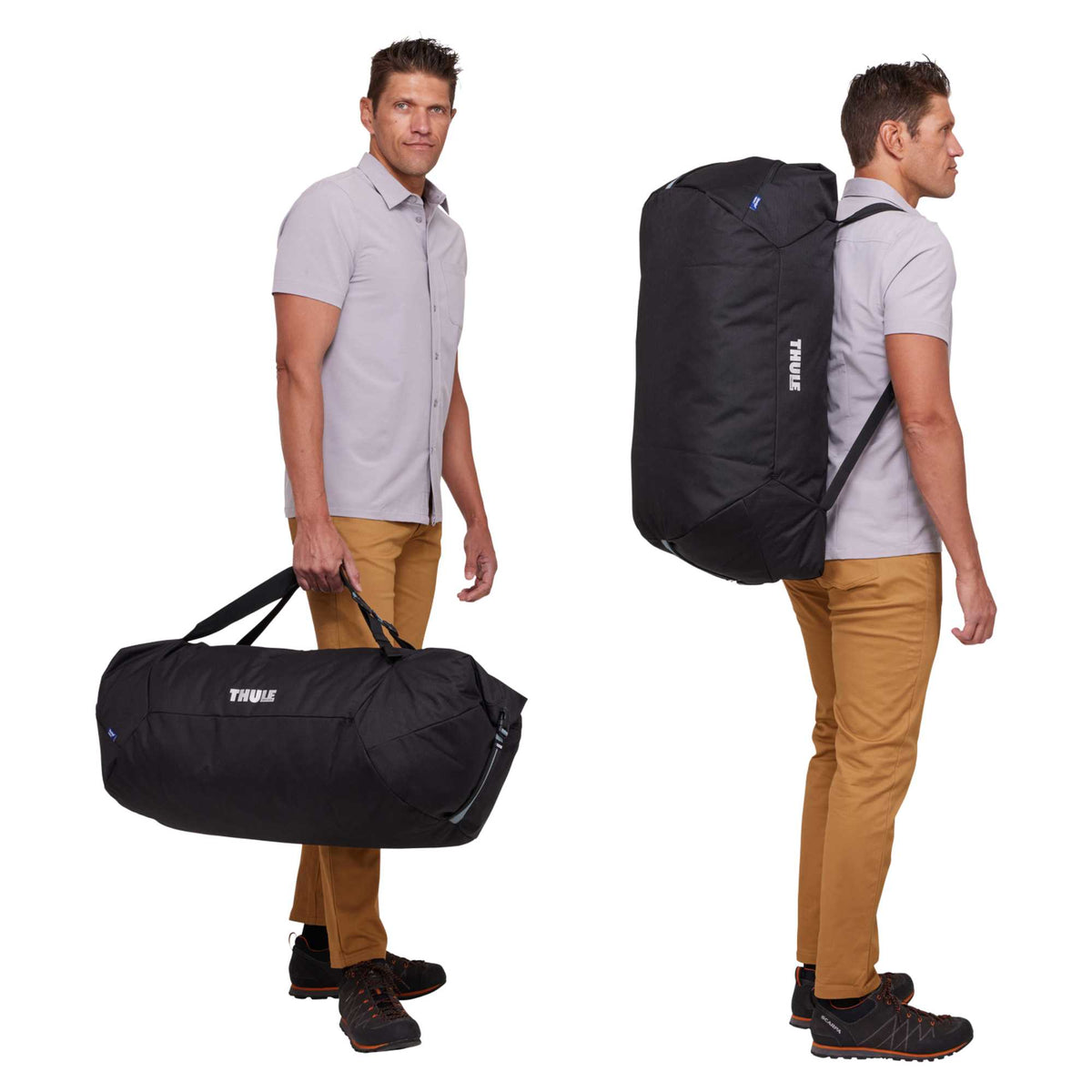 Thule Duffel Pack XL for Road Trips, 75L Transfer - Black - Front On Model