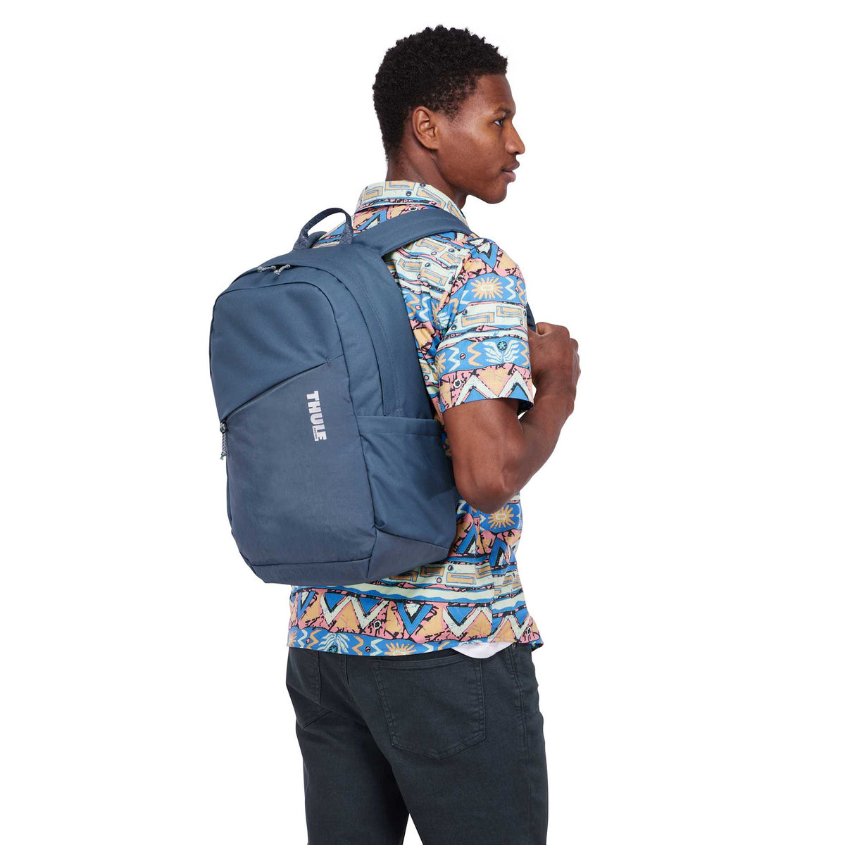 Thule Heritage Notus Laptop Backpack, 20L Transfer - Dark Slate - Left Angle On Model