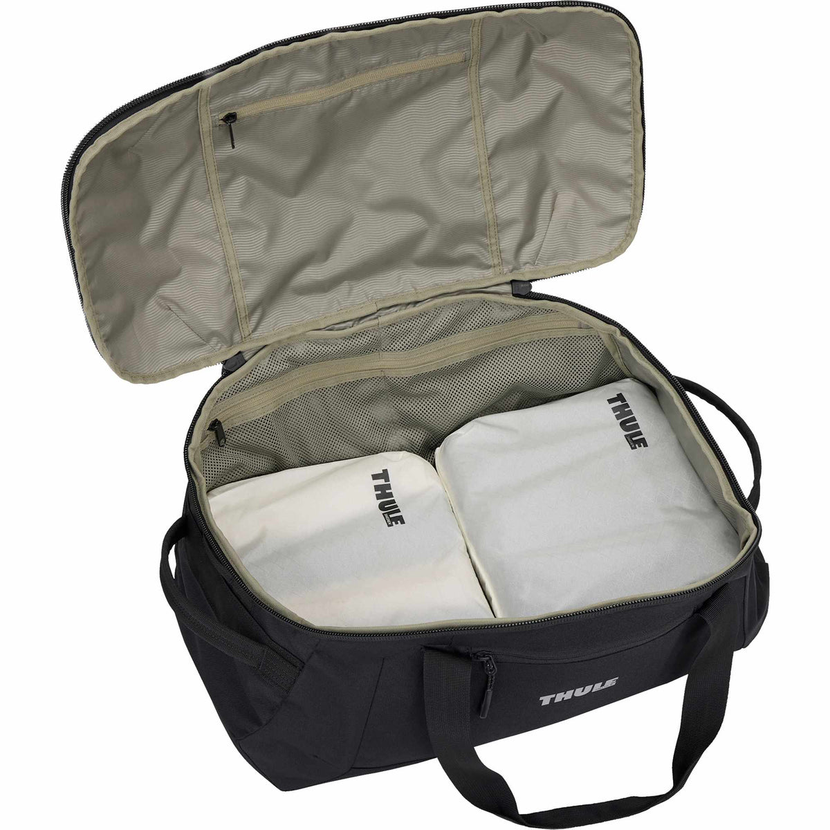 Thule Lumion Duffel Bag in Recycled Polyester, 40L Transfer - Black - Right Angle Open 2