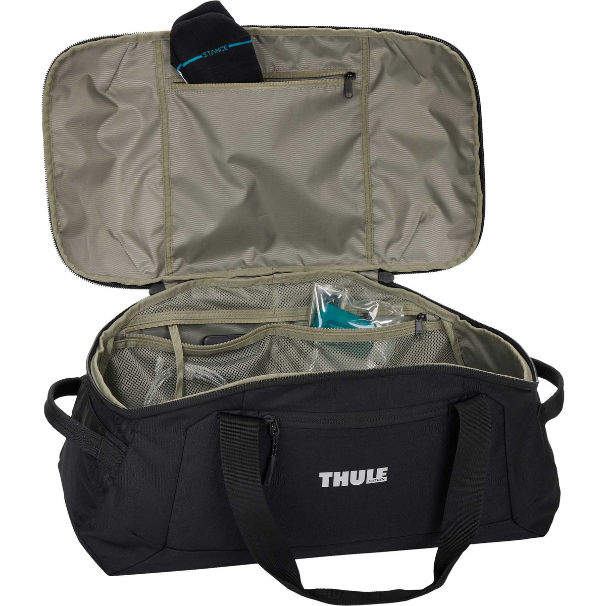 Thule Lumion Duffel Bag in Recycled Polyester, 40L Transfer - Black - Right Angle Open