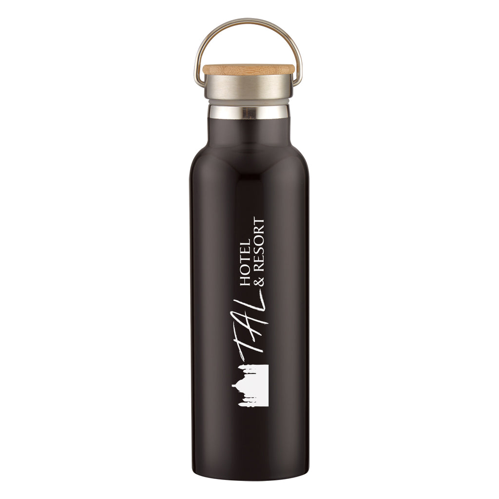 Tipton Recycled Stainless Steel Bottle with Bamboo Lid, 21 oz - Black - Silk Screen