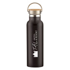 Tipton Recycled Stainless Steel Bottle with Bamboo Lid, 21 oz - Black - Silk Screen