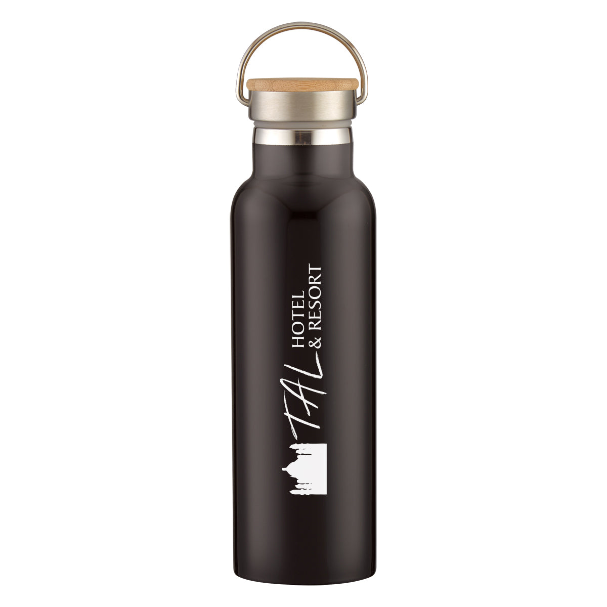 Tipton Recycled Stainless Steel Bottle with Bamboo Lid, 21 oz - Black - Silk Screen