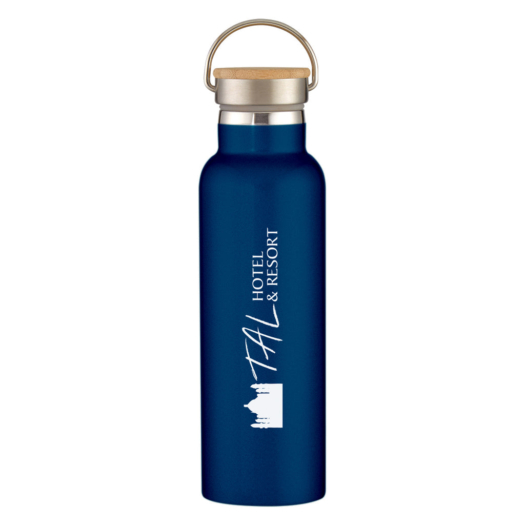 Tipton Recycled Stainless Steel Bottle with Bamboo Lid, 21 oz - Navy - Silk Screen
