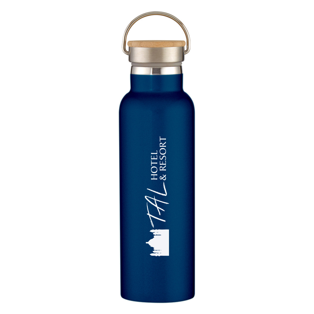 Tipton Recycled Stainless Steel Bottle with Bamboo Lid, 21 oz - Navy - Silk Screen