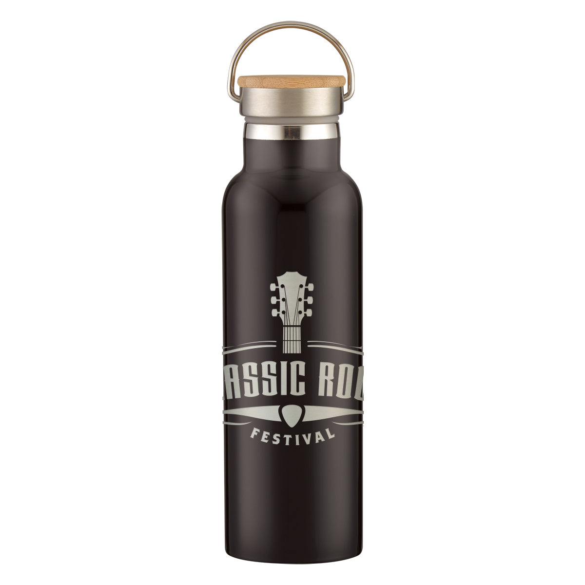 Tipton Stainless Steel Bottle with Bamboo Lid, Laser Engraved, 21 oz - Black - Laser Engraving