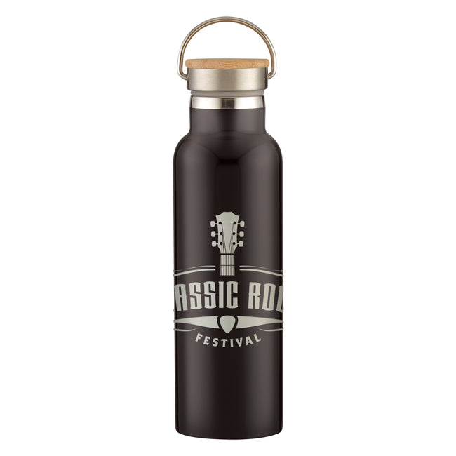 Tipton Stainless Steel Bottle with Bamboo Lid, Laser Engraved, 21 oz