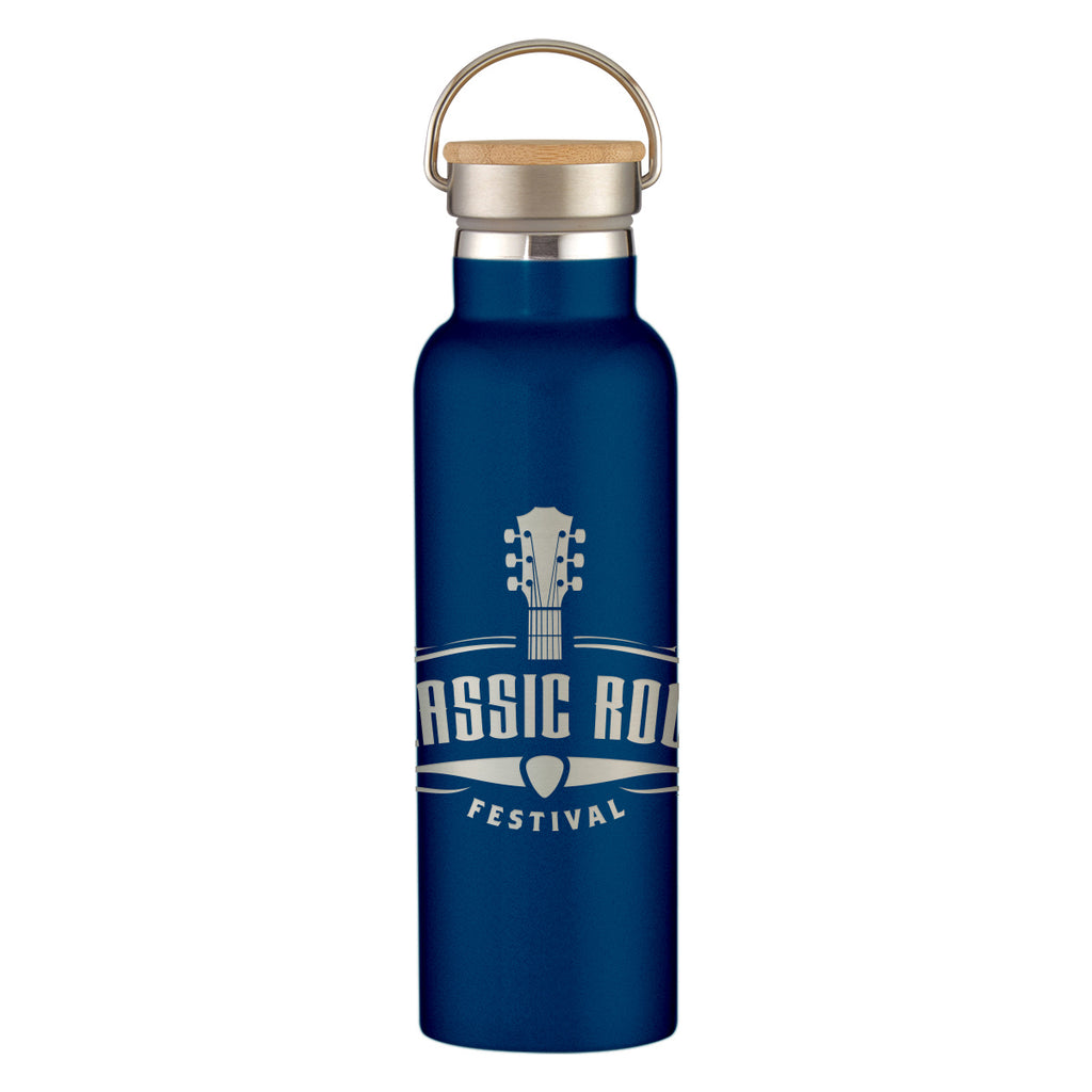 Tipton Stainless Steel Bottle with Bamboo Lid, Laser Engraved, 21 oz - Navy - Laser