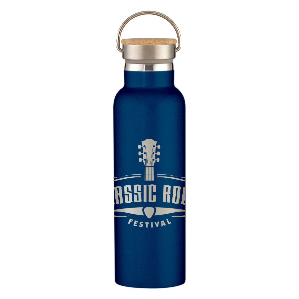 Tipton Stainless Steel Bottle with Bamboo Lid, Laser Engraved, 21 oz - Navy - Laser