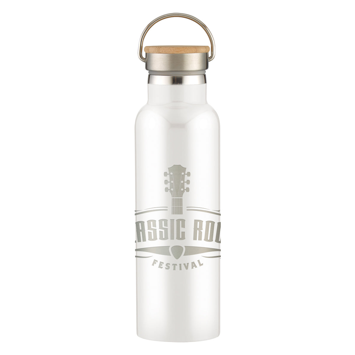 Tipton Stainless Steel Bottle with Bamboo Lid, Laser Engraved, 21 oz - White - Laser
