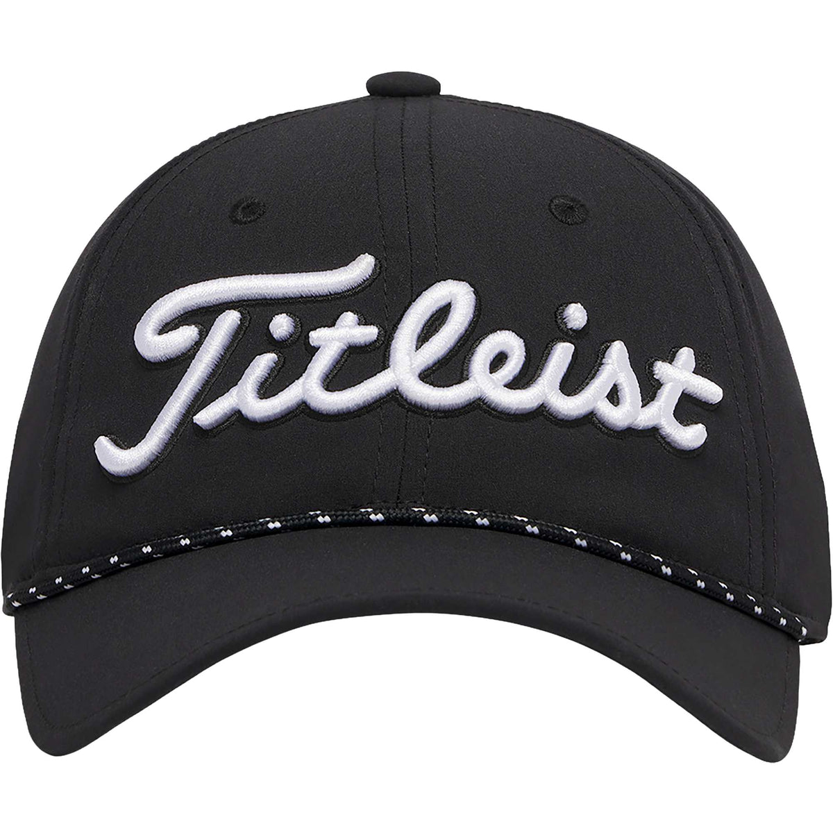 Titleist Tour Breezer Golf Hat with Rope Detail Embroidery - Black/White - Front