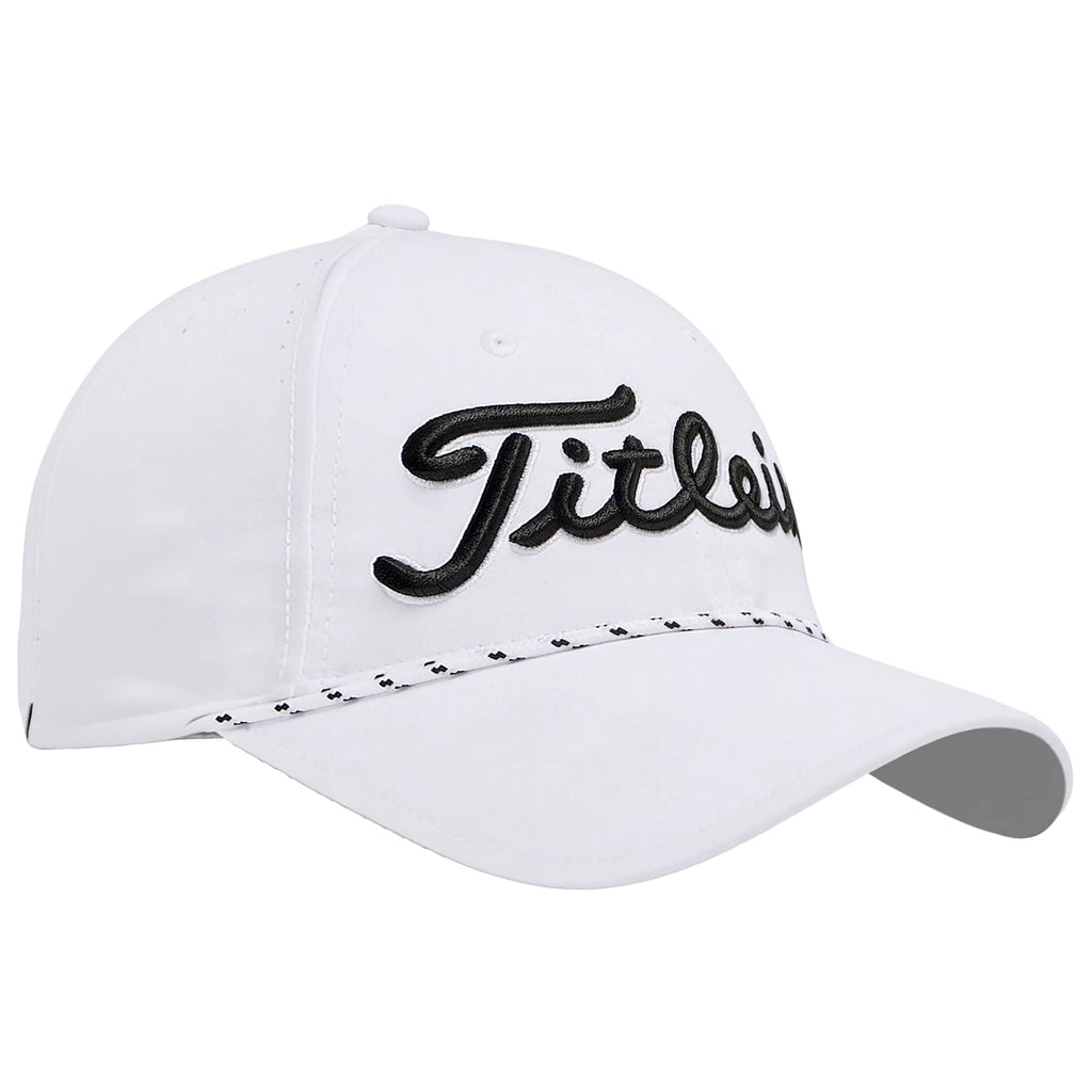 Titleist Tour Breezer Golf Hat with Rope Detail Embroidery - White/Black - Front Default