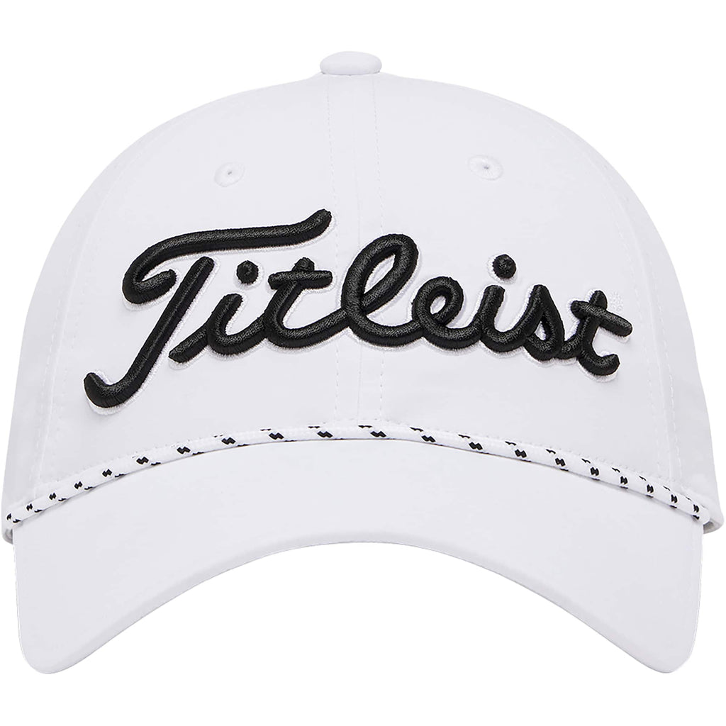Titleist Tour Breezer Golf Hat with Rope Detail Embroidery - White/Black - Front