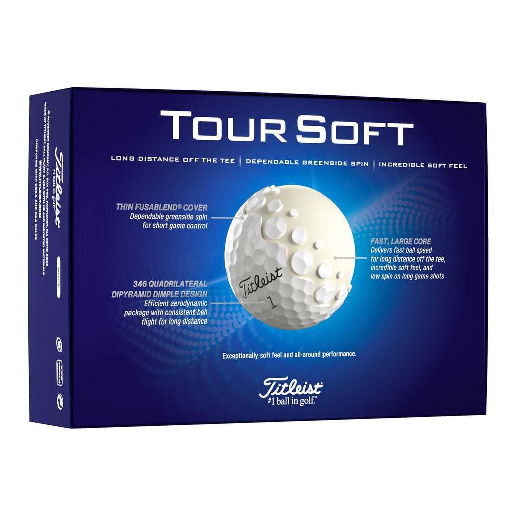 Titleist Tour Soft Golf Balls for Distance and Stopping Power, 12 Pack - White - Right Angle 2