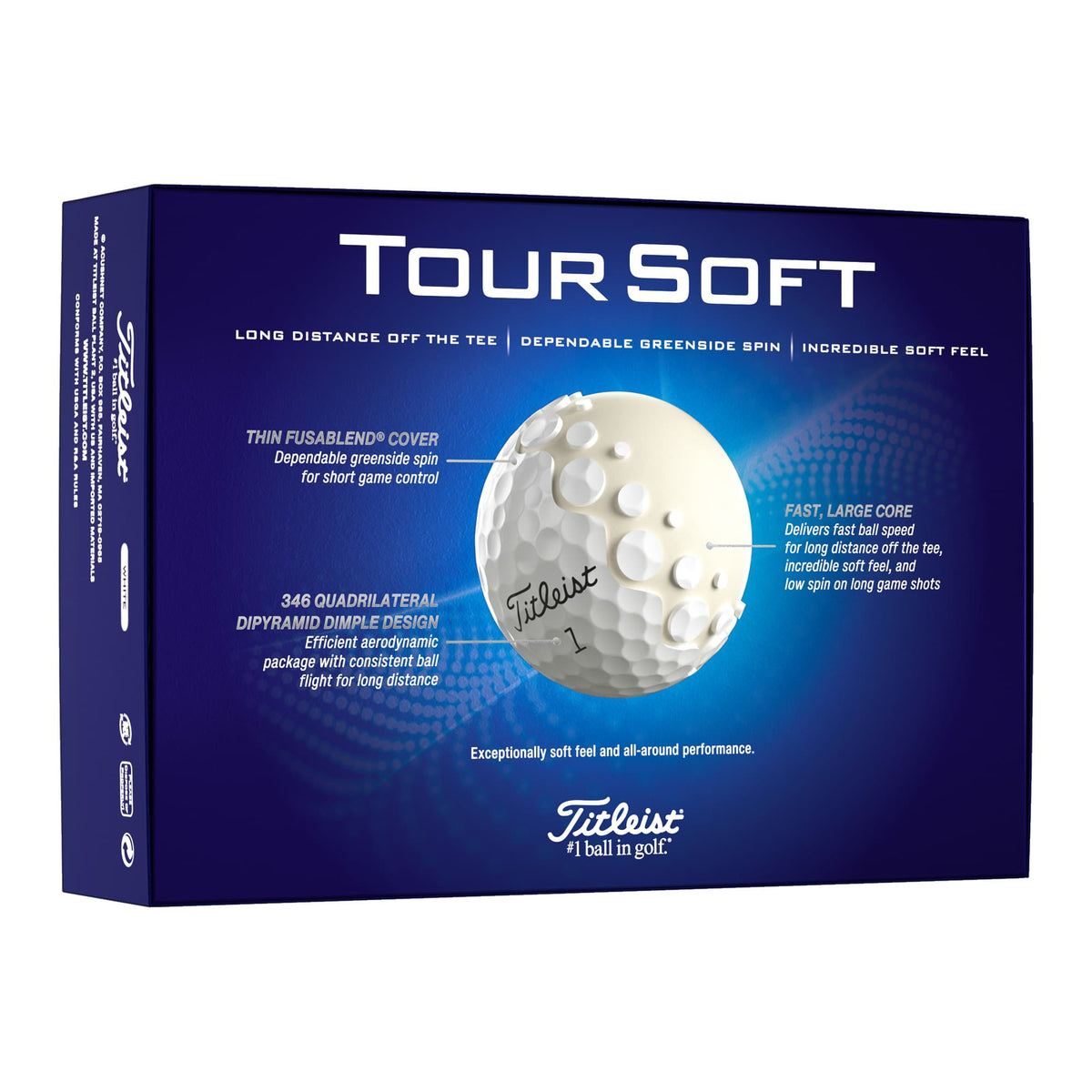 Titleist Tour Soft Golf Balls for Distance and Stopping Power, 12 Pack - White - Right Angle 2