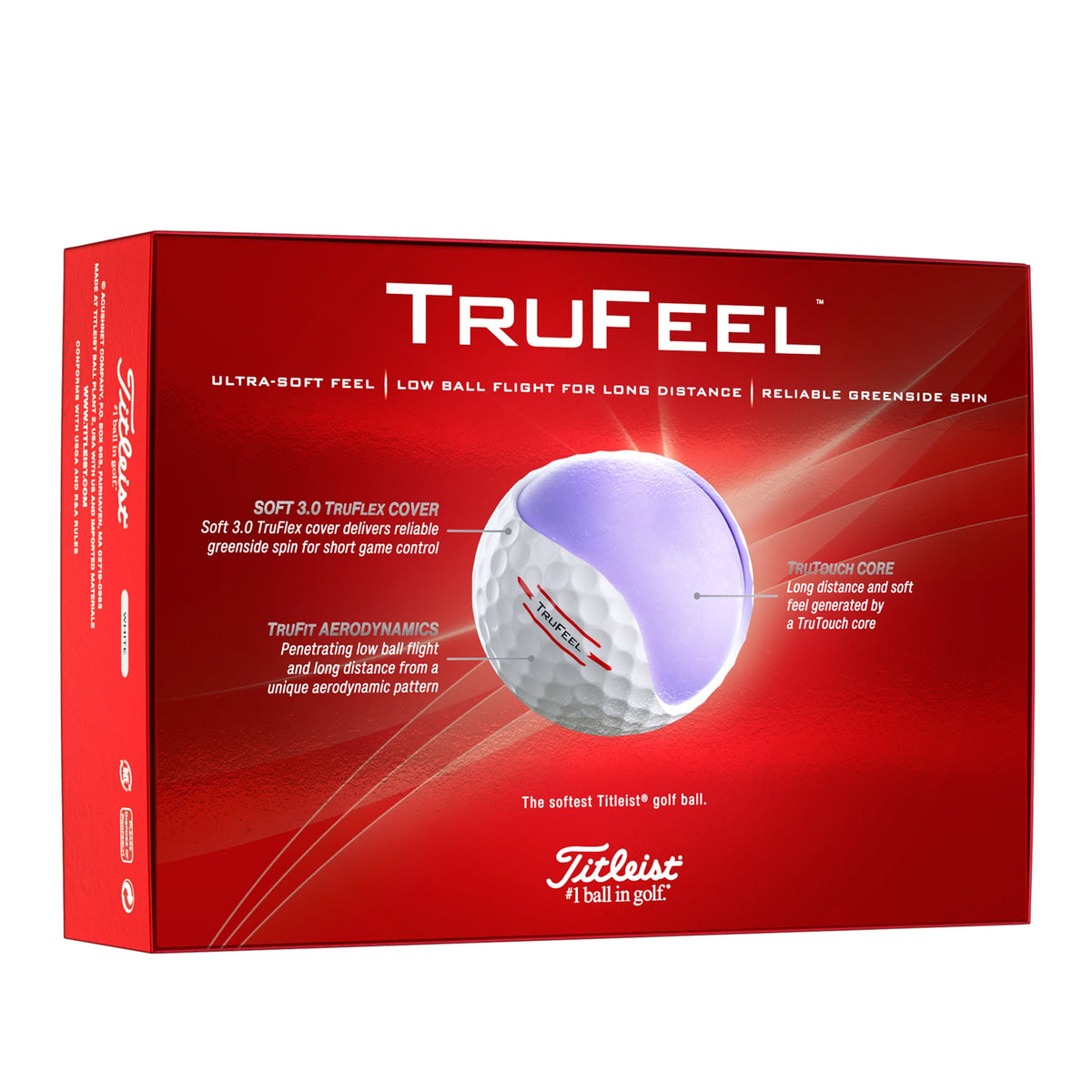 Titleist TruFeel Ultra Soft Golf Balls, 12 Pack - White - Right Angle Packaging 3