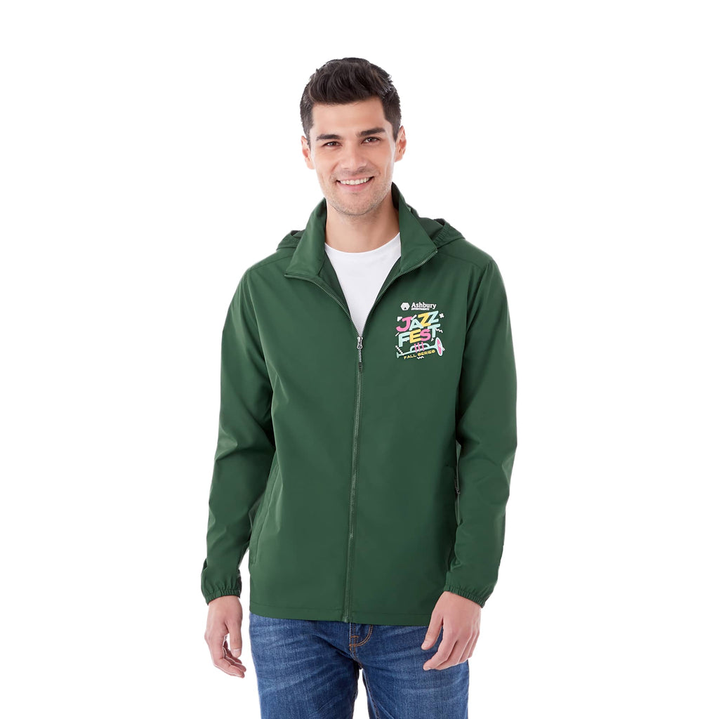 Toba Packable Jacket with Roll-Away Hood for Men Debossing - Forest Green - Front On Model