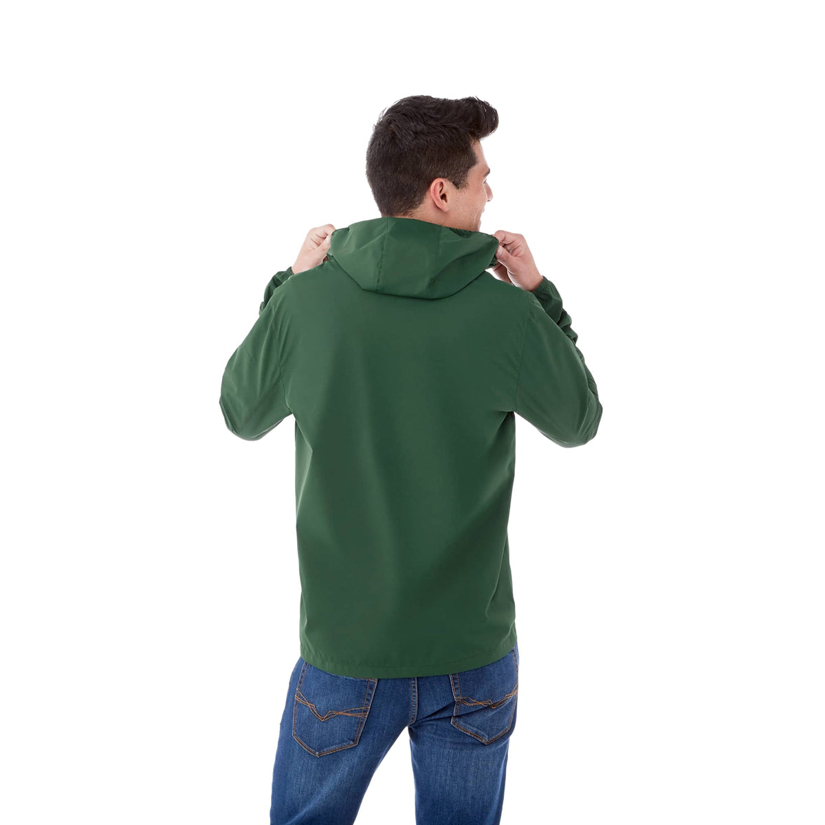 Toba Packable Jacket with Roll-Away Hood for Men Transfer - Forest Green - Back On Model
