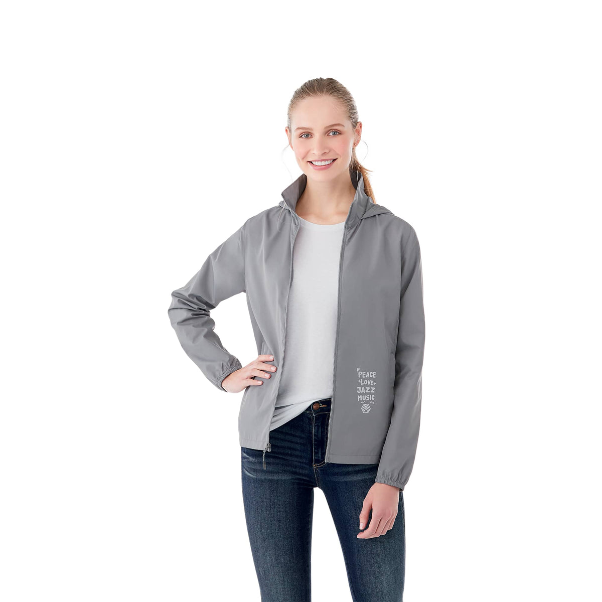 Toba Packable Jacket with Roll-Away Hood for Women Debossing - Quarry - Front Flat