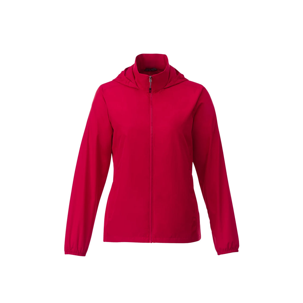 Toba Packable Jacket with Roll-Away Hood for Women Debossing - Team Red - Front Flat