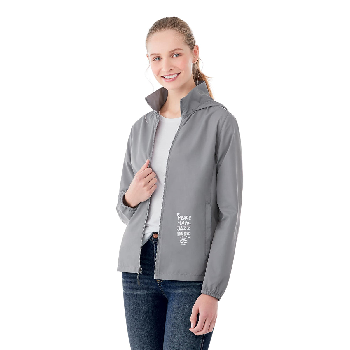 Toba Packable Jacket with Roll-Away Hood for Women Embroidery - Quarry - Flat
