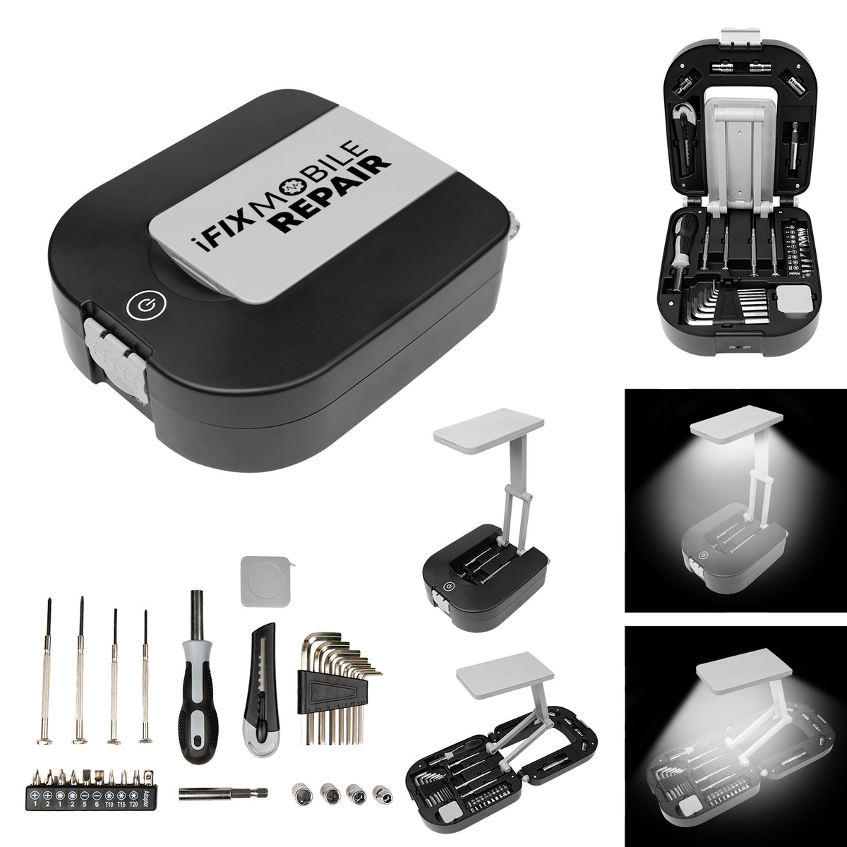Tool Kit with Light, 30 Piece - Black with Gray - Pad Print