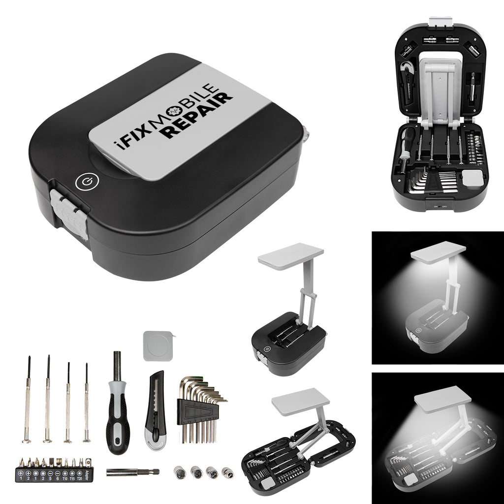 Tool Kit with Light, 30 Piece - Black with Gray - Pad Print